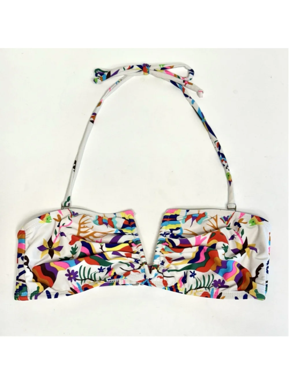 Mara Hoffman V-Wire Bandeau Bikini Top White Multicolor Halter Techno Animal XS